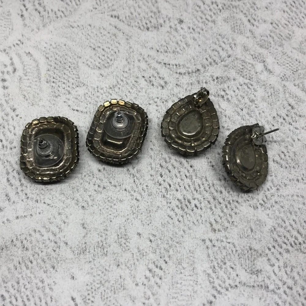 BUNDLE lot 2 vintage rhinestone formal glam statement earrings.